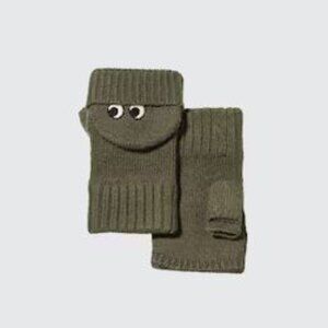Anya Hindmarch x Uniqlo Heattech Knitted Mittens - Olive - Size M